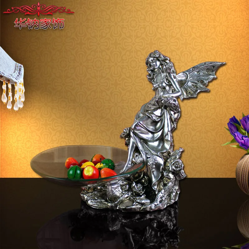 

2016 New Arrival Home Decoration Accessories Resin Craft Ornaments Butterfly Fairy Fruit Plate Furnishing Living Room Decor