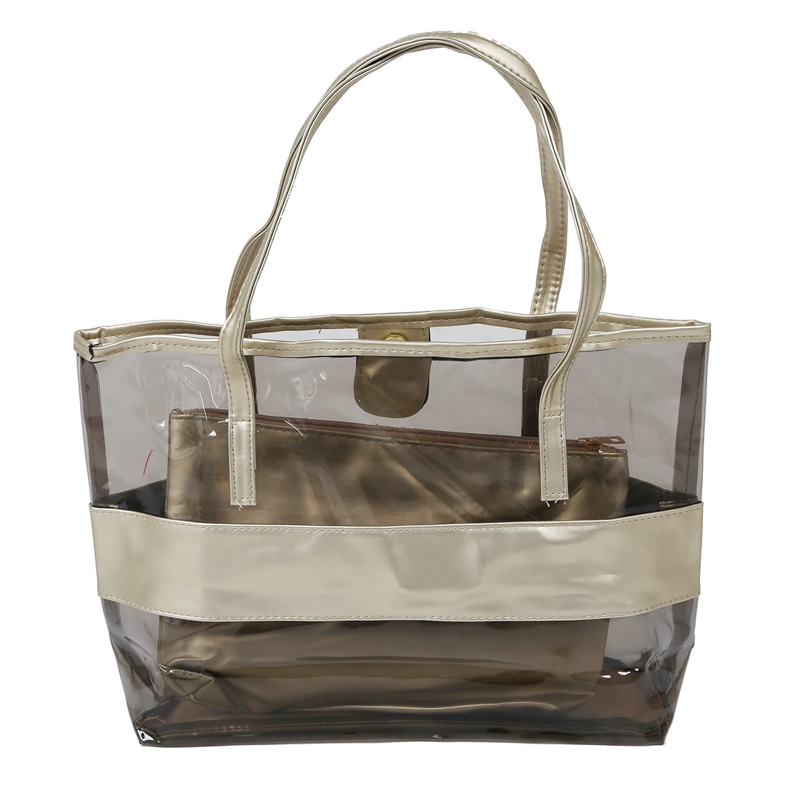 

Waterproof Half Transparent Hand Bag, PVC Beach Bag and Polyester with Small Bag (champagne color)