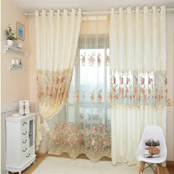 

Free shipping Luxury european Ice velvet embroidered curtains for modern living room tulle sheer curtains for windows E997