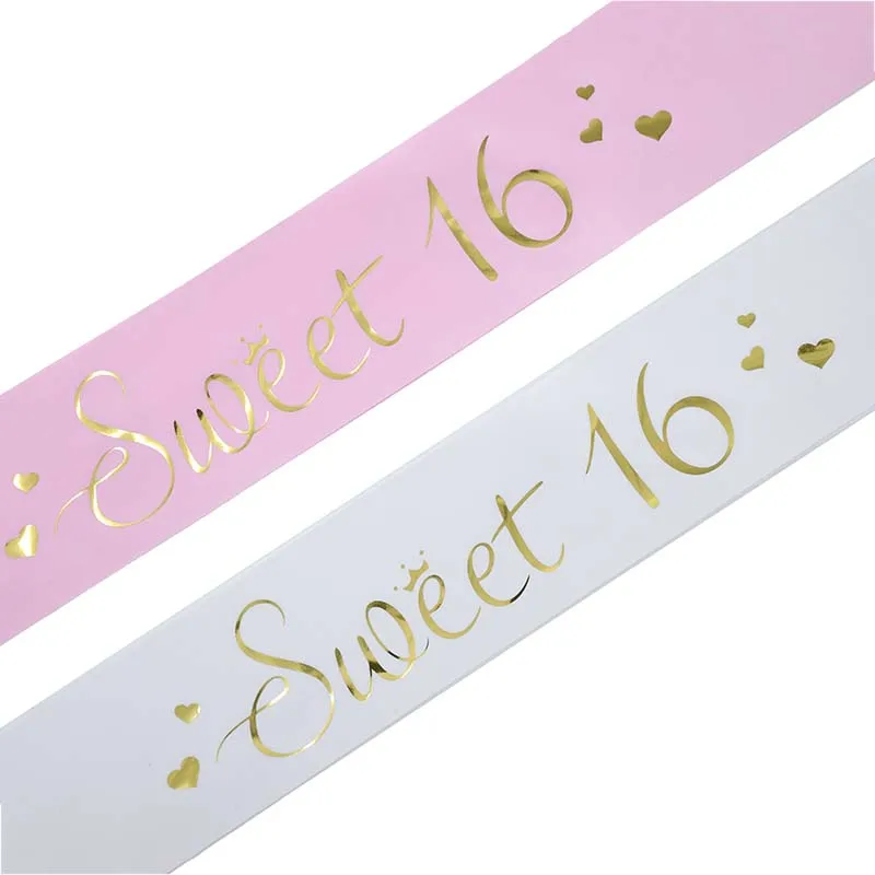 White Pink Sweet 16 Princess Birthday Sash Girls 16th Birthday Party Decoration Supplies Favor Gifts