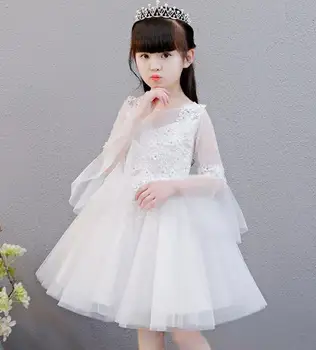

2018 High Quality Handmade Flower Girl Dress Elastic Handmade white Half sleeve Children Wedding Birthday Party Tutu Dresses