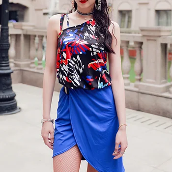 

2019 New Latin Practice Dress Clothing Performance Wear Sexy Printing Short Dress Adult Black Tango Skirt For Women Lady DWY1932