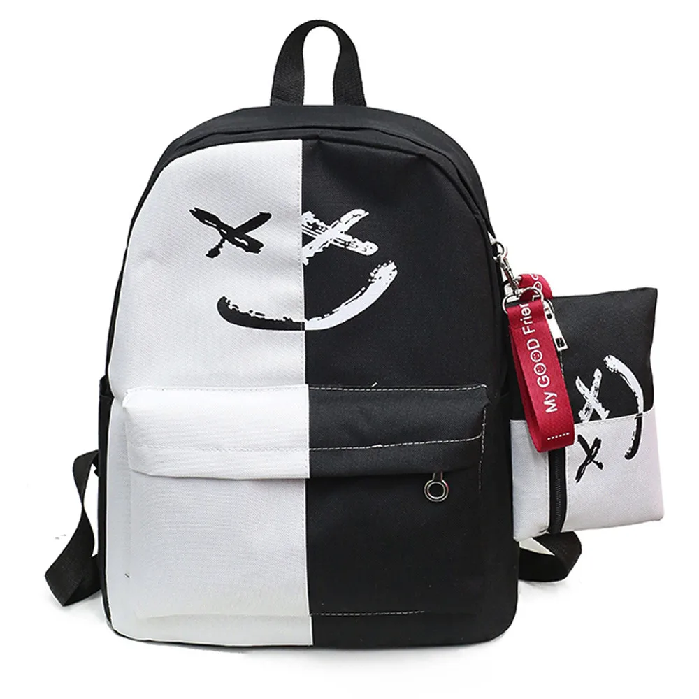 2 шт., женские сумки для книг на плечо со смайликом для девушек, школьный рюкзак для путешествий с маленькой сумкой, дизайн, высокое качество# YL5