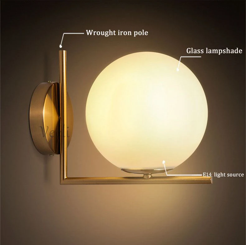 Lâmpada de Parede para Sala Sala de Estar Parede do Quarto Corpo de Ferro Abajur de Vidro Luz do Banheiro Sconce Moderno Levou de Estar Luz Lâmpada Retro Casa Iluminação 12 Luminárias de parede