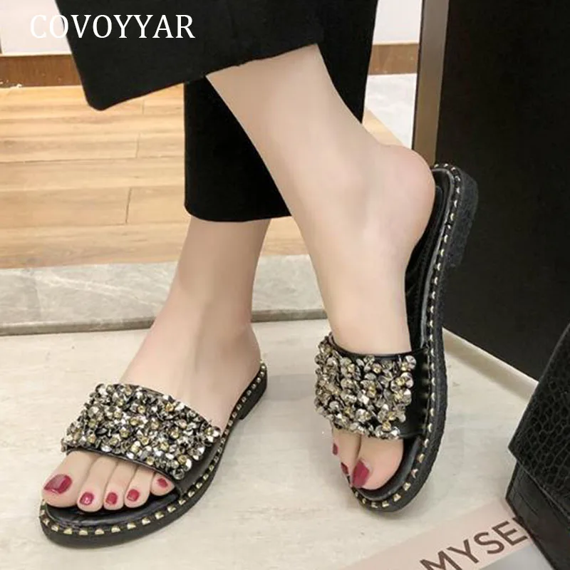 

COVOYYAR Summer Woman Slippers 2019 Casual Shoes Women Rhinestones Bling Flat Sandals Fashion Soft Beach Ladies Shoes WSL103
