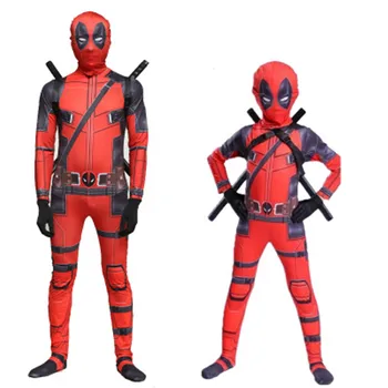 

free shipping Hot Halloween Cosplay Full Body Deadpool Costume Adult Digital Print Lycra Costume Kids Deadpool Cosplay