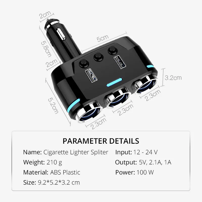 Адаптер для автомобильного прикуривателя 24 В удлинитель на 2 порта USB