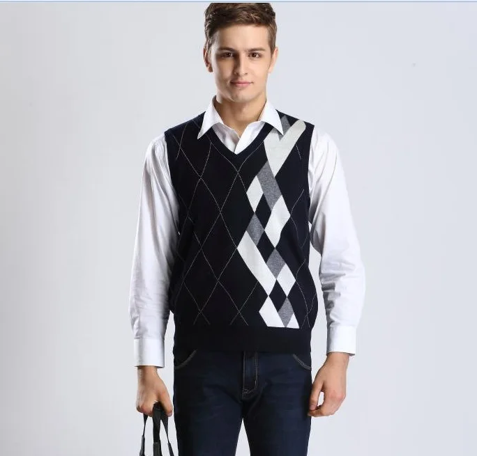Высококачественный осенний мужской кашемировый свитер с v-образным вырезом без рукавов - Цвет: dark blue