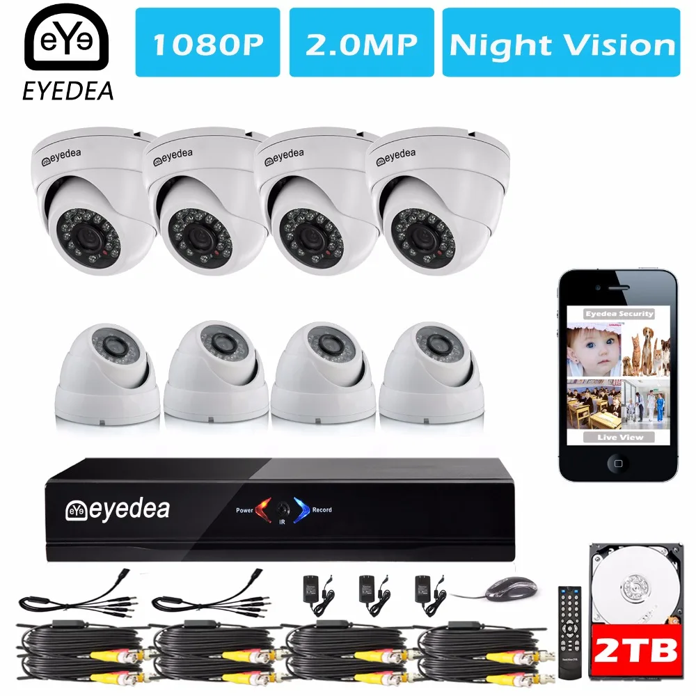 

Mother's Day Eyedea 8CH Phone View Motion Detect DVR 1080P 2.0MP Dome White Video Surveillance CCTV Security Camera System 2TB
