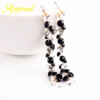 

Ajojewel Elegant Style Black and White Crystal Beaded Tassel Earrings Women Ladies Jewelry Lange Oorbellen