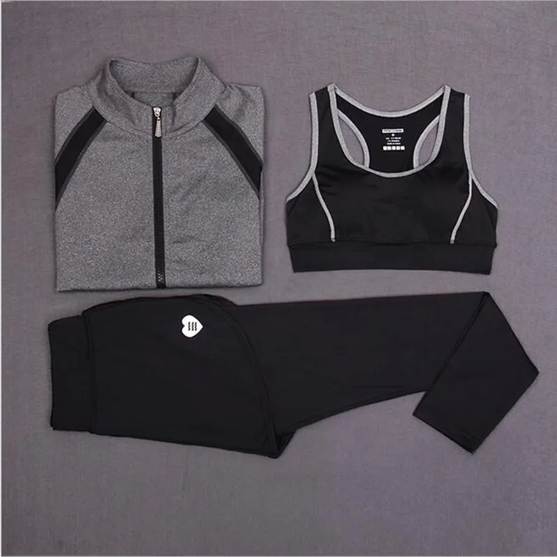 Бюстгальтер+ рубашки+ Штаны осень зима Yoga одежда альпинист cultivate One's morality тренажерный зал комплект одежды для женщин в соединении с фитнес - Цвет: Gray