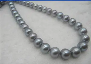 

HOT New 18"AA 11-12mm natural tahitian silver gray pearl necklace yellow clasp