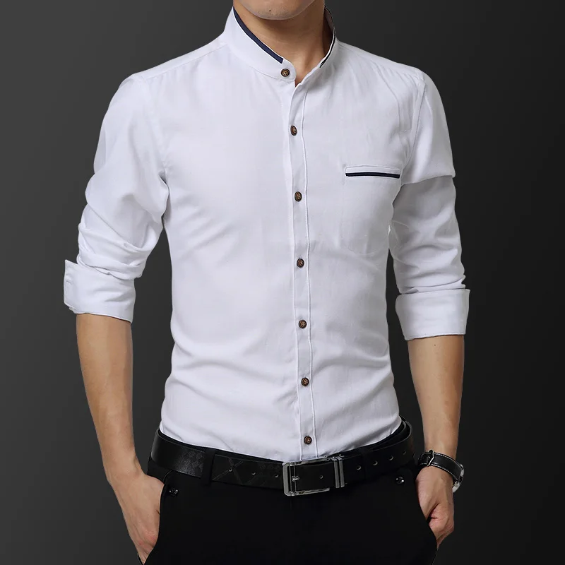 

soft long sleeve men casual shirts cotton polyester breathable wear resisting white color size M to 5xl