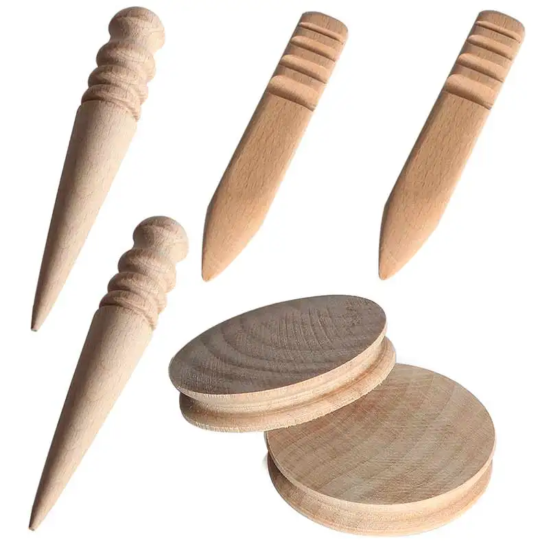 

2pcs DIY Natural Solid Wood Leathercraft Tools Wood Edge Slicker Burnisher Set for Leather Working Sale LXY9