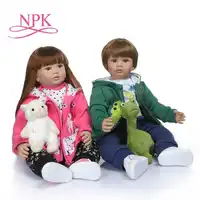 NPK 60 センチメートル高品質ソフトシリコンリボーン幼児ガール人形パーカードレスベベ人形リボーンロング髪の人形 6-9 M 本物のベビーサイズ