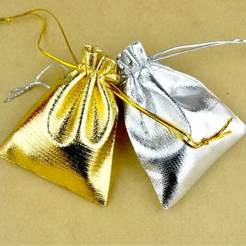 

Festive Party Supplies Event Golden Silver Coated Cloth Bundle Pocket Jewelry Packing Gift Bags 100pcs/lot