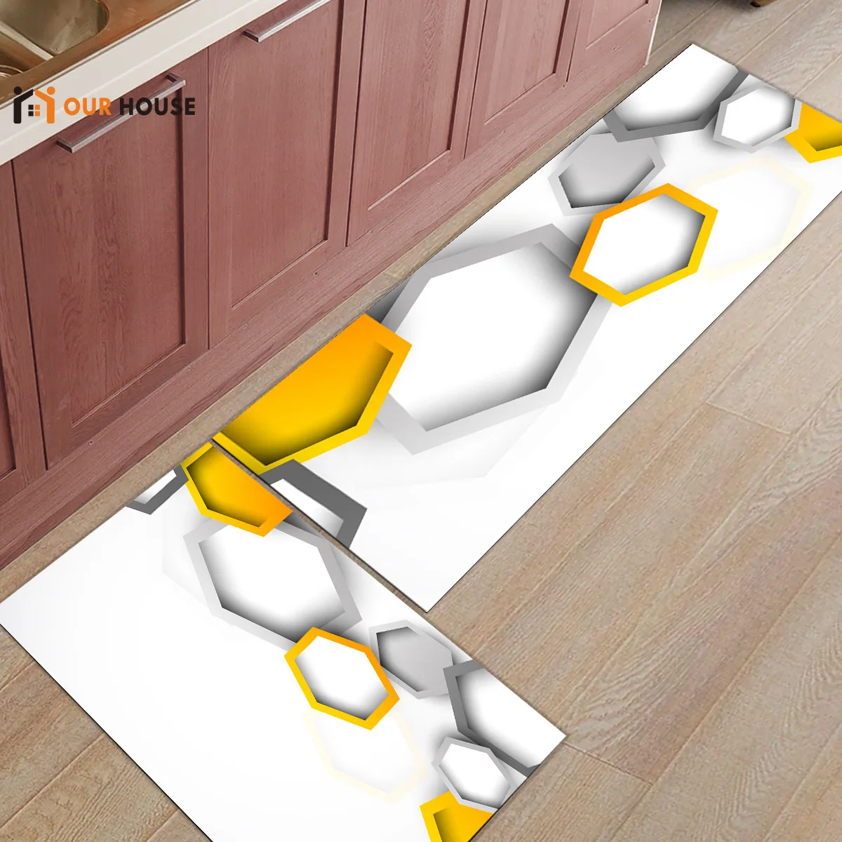 

Ourhouse Simple Geometric Hexagon Yellow Grey Combination Under A Pet Water Food Bowl Bathroom Accessories Set Dirt Debris Mud