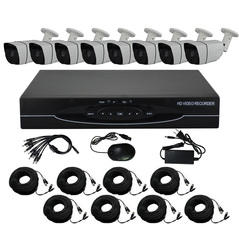 

Aokwe HD 8CH CCTV system 1.0MP 720P Real time Surveillance AHD DVR KIT 8PCS outdoor 1200TVL Security Camera System with HDD