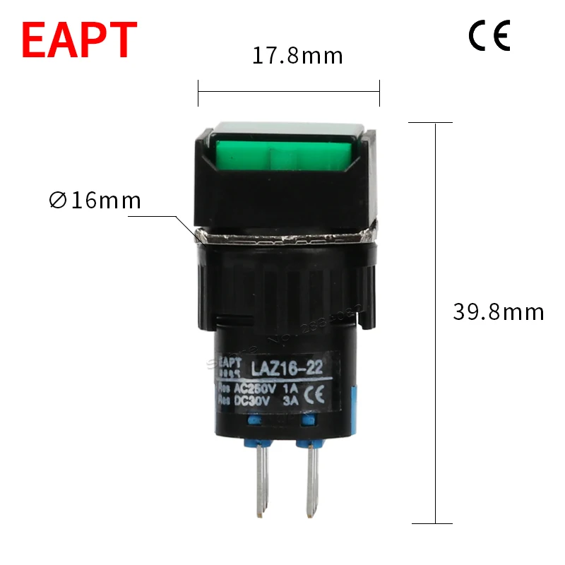 16mm maintained square push button switch 2NO2NC self lock fix latching