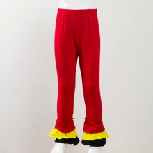 Новое поступление, милые трикотажные хлопковые леггинсы для маленьких детей модная одежда для девочек красные, желтые, черные Лоскутные штаны с оборками