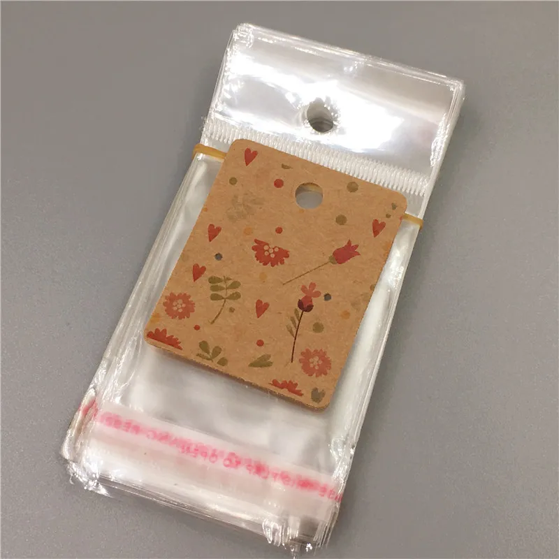 Креативная маленькая карточка для сережек-гвоздиков 50 шт.+ прозрачный пластиковый висячий мешок 50 шт., 5x4 см, милые ювелирные украшения, упаковка для сережек, карточка для продажи