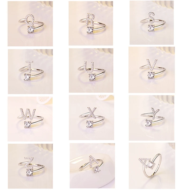 Двойное яркое креативное кольцо 26 букв из кубического циркония белого золота с открытым пальцем для женщин, женские вечерние ювелирные изделия в подарок KCR208
