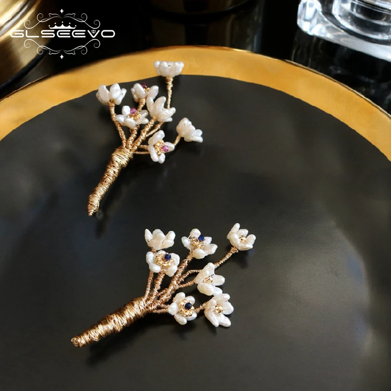 

GLSEEVO Natural Shell Flower Handmade Tree Brooch For Women Party Beautiful Brooches Broche Femme Bijoux Luxury Jewelry GO0335
