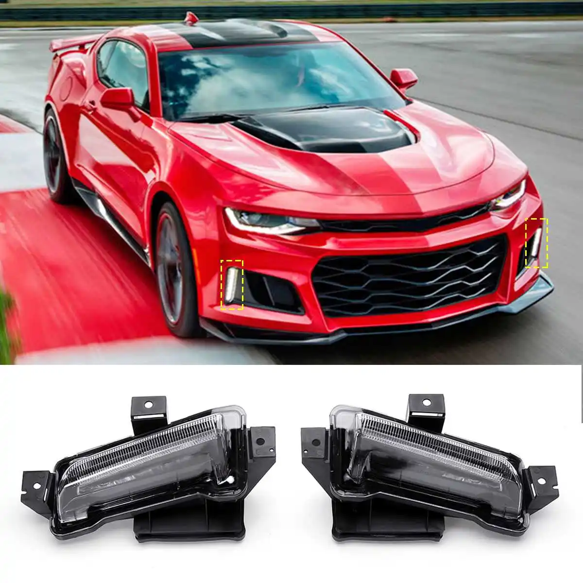

1 Pair For Chevy Camaro ZL1 2016 2017 2018 ABS DRL Fog Lights LED Clear Lens White Daytime Running Light