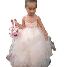 Платье в цветочек для девочек для свадеб Для Девочек Пышные Платья праздничная одежда слоеного мягкий тюль белого цвета слоновой кости шампанское Дети платье принцессы для девочек