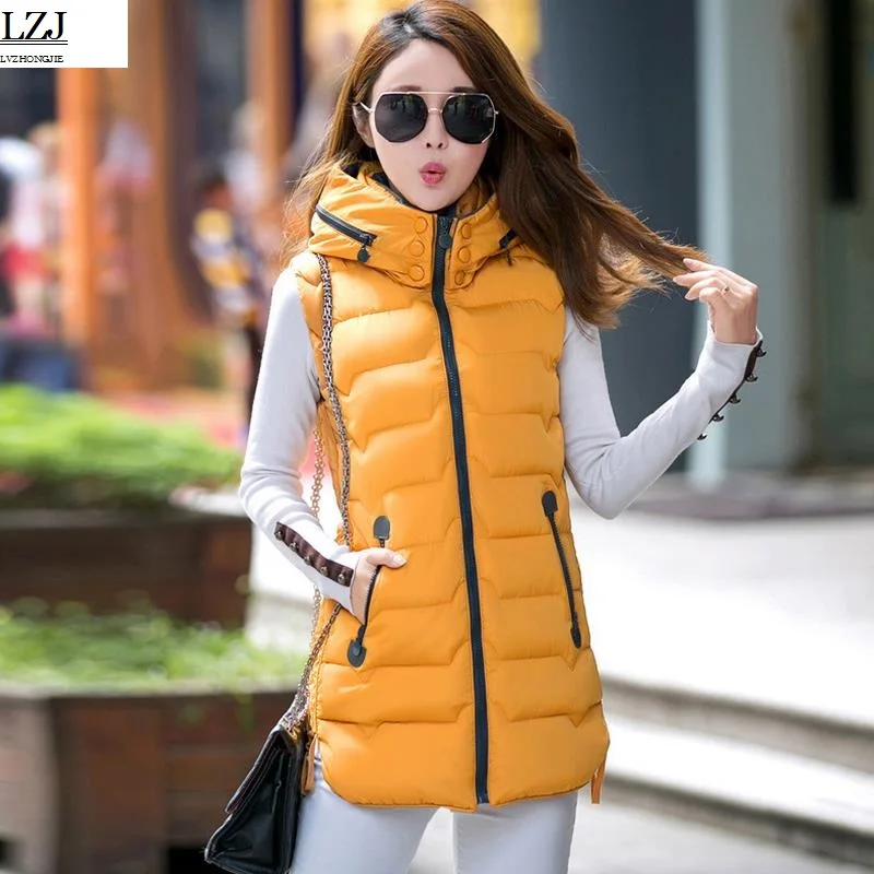 LZJ зимняя куртка, женский жилет, модный, сохраняющий тепло, жилет, весна, жилет для женщин, сексуальные, для влюбленных, тонкие, Длинные куртки, парка размера плюс 4XL - Цвет: yellow