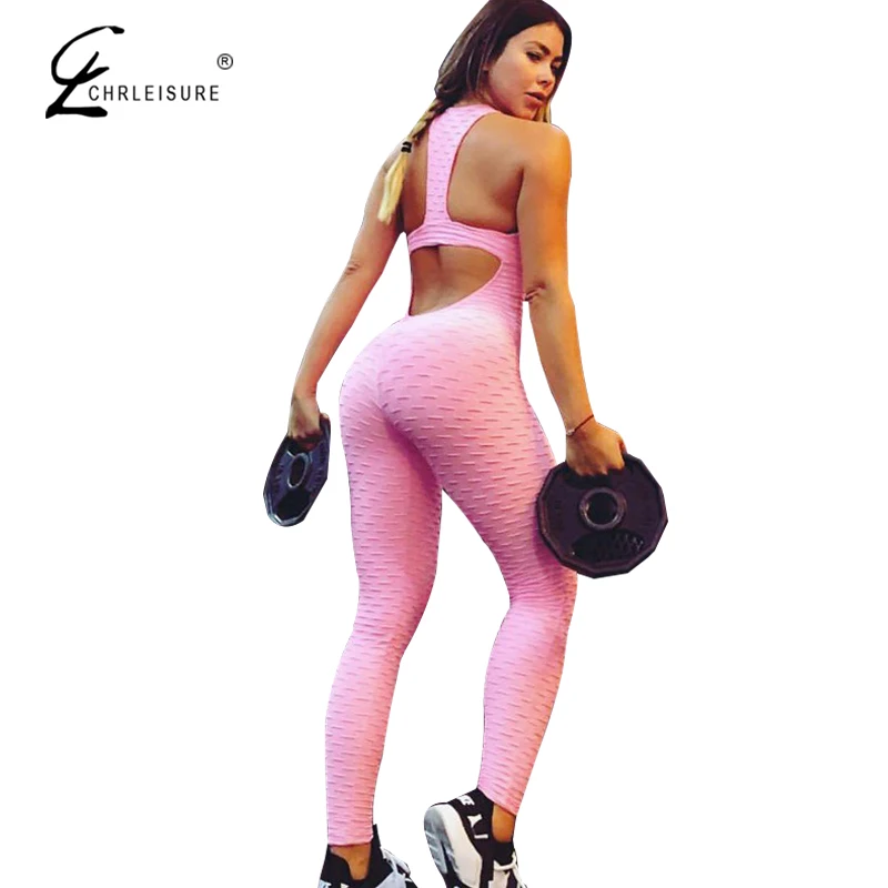 CHRLEISURE Solid Push Up тренировочный комбинезон женские с открытой спиной без рукавов