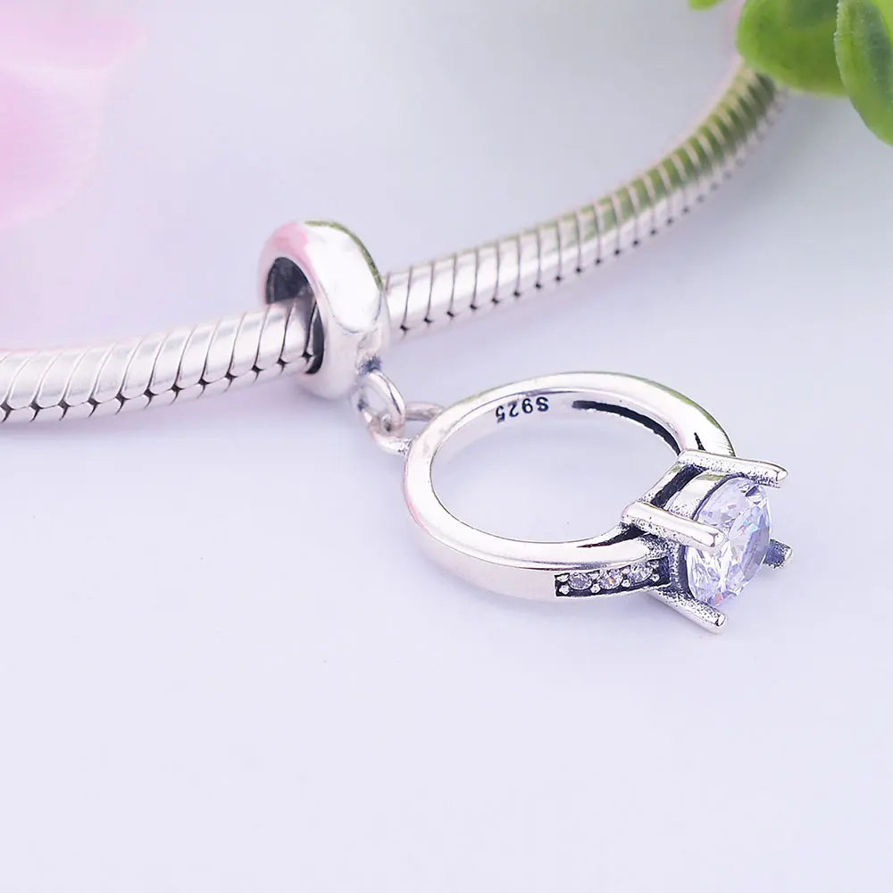 Подходит к оригиналу Pandora браслет кольца из стерлингового серебра 925 Висячие Подвески-талисманы с прозрачным CZ для женщин DIY berloque ювелирные изделия