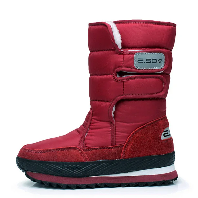 Зимние водонепроницаемые сапоги женские сапоги до середины икры на платформе, большие размеры 35-42, теплая повседневная женская обувь на застежке-липучке botas XZ71 - Цвет: Бордовый