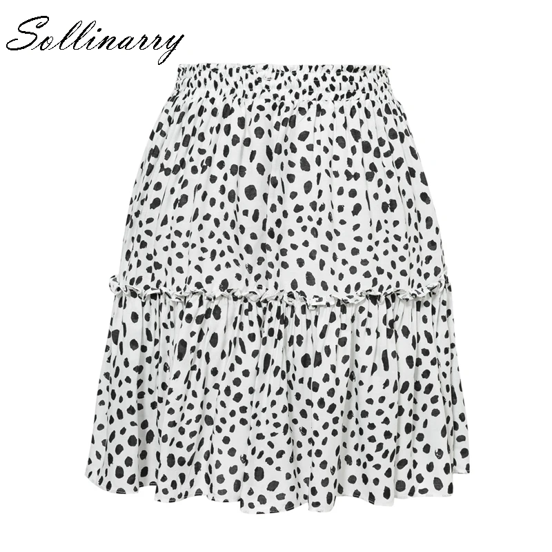 Sollinarry, красные леопардовые юбки с оборками, Осень-зима, Женская Сексуальная мини-юбка в стиле бохо, Ретро стиль, повседневная трапециевидная короткая юбка с высокой талией для девочек - Цвет: Белый