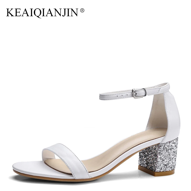 

KEAIQIANJIN Woman Summer High Heels Sandal Sexy Black Gladiator Shoes Fashion Plus Size 33 Genuine Leather Open Toe Sandals