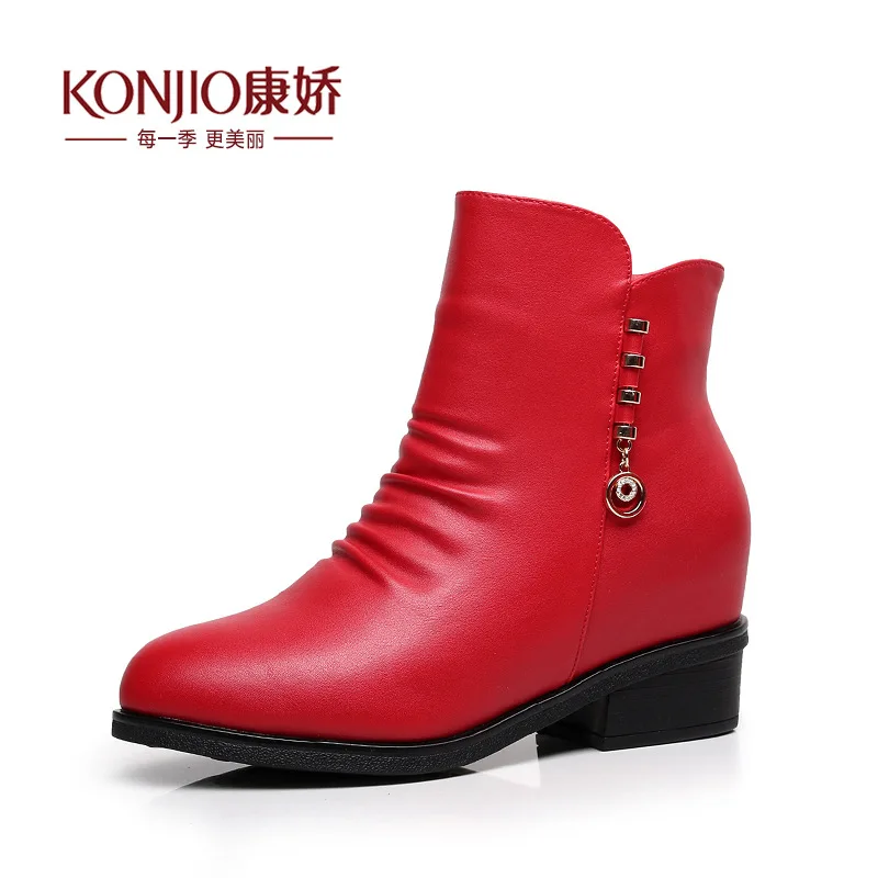 Women’s Shoes 2016 Winter Boots New Plus Velvet Genuine Leather Heighten Shoes Women Martin Boots Keep Warm Ankle Boots Botas