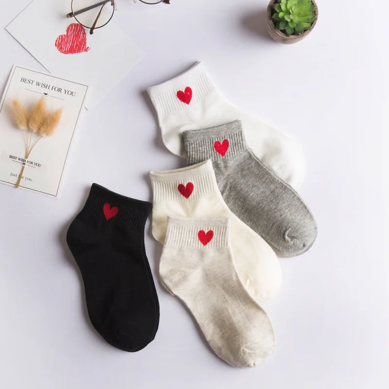 

Hot Female Funny Ankle Socks Cotton Spring Summer Thin Solid Basic Sock Slippers Invisible Red Heart Casual Women Cute Socks