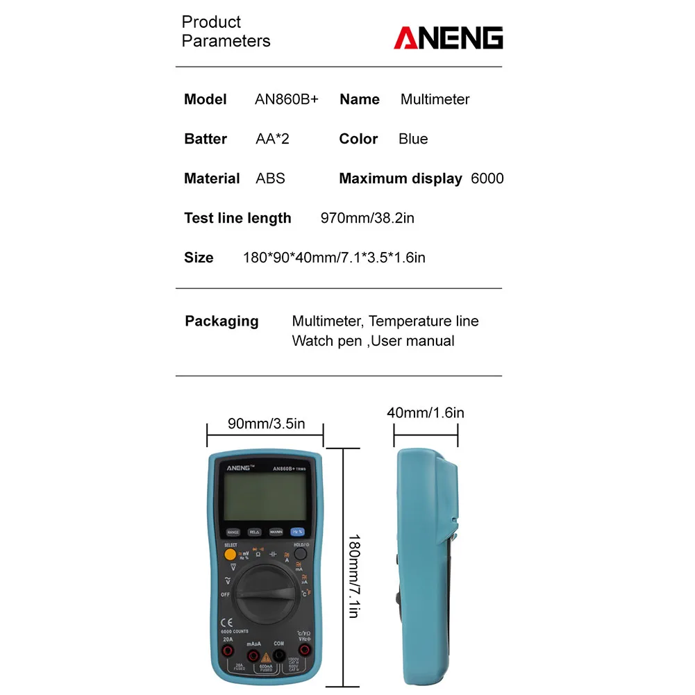 ANENG AN860B+ цифровой клещи мультиметр Ручной RMS AC/DC сопротивление