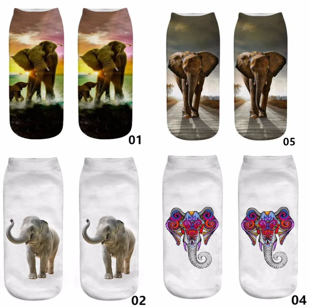 

2018 HOT Sale 3D Printing Women Elephant Socks Animal Socks Fashion Unisex Harajuku Style Cotton Low Ankle Sock