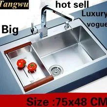 Квартира кухонный ручная раковина одинарная мойка в стиле «vogue» на высоком качества пищевой нержавеющей стали 304 Лидер продаж 75x48 см
