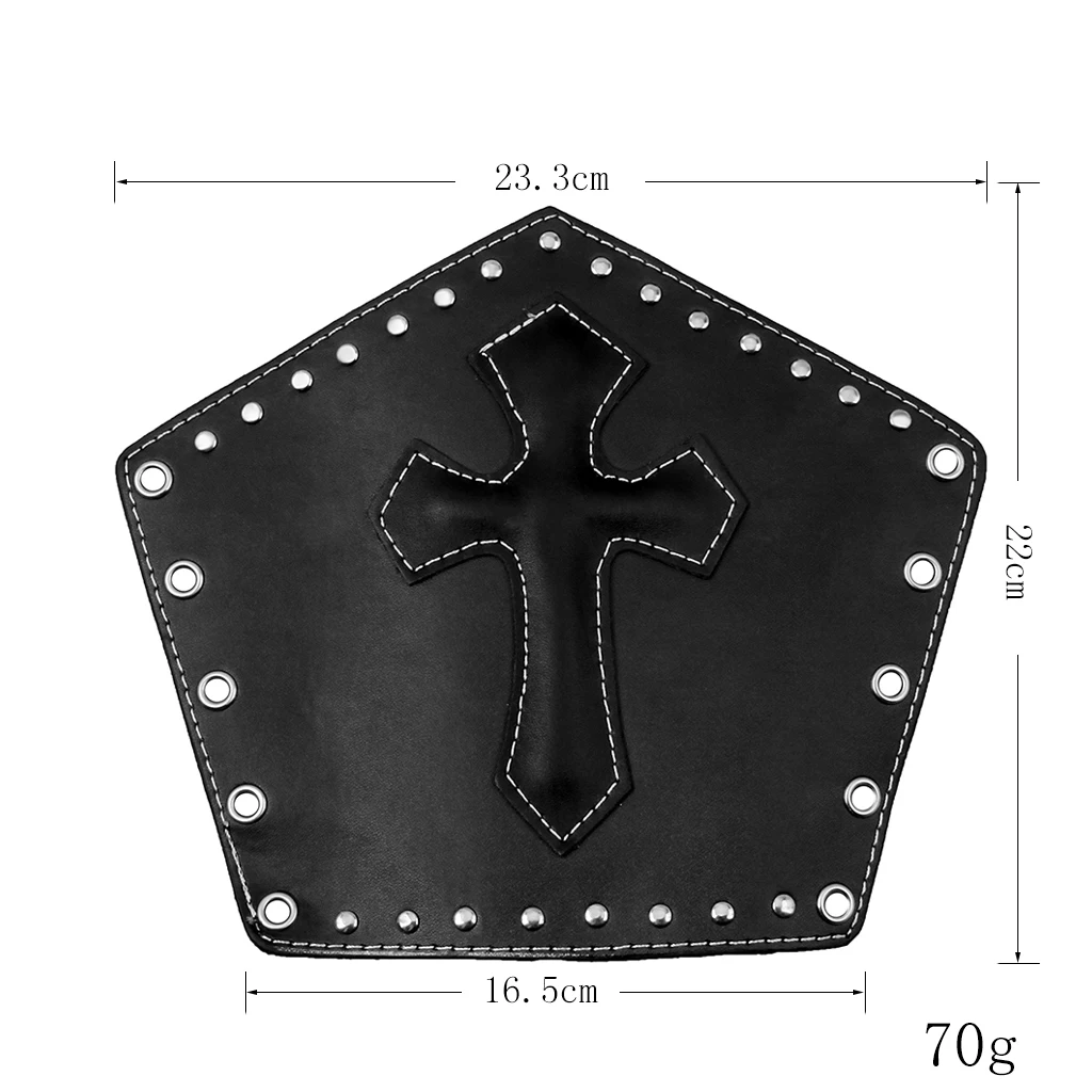 2Pieces Unisex PU Leather Gauntlet Style Wristband Wide Bracer Arm Cuff Bangle with Cross Charms Ethnic Charms - Black