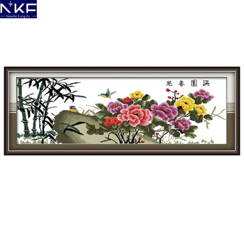 

NKF Spring Garden Pattern Flower Decor Counted Print on Canvas Cross Stitch Kits 11CT 14CT Needlework Sets Embroider