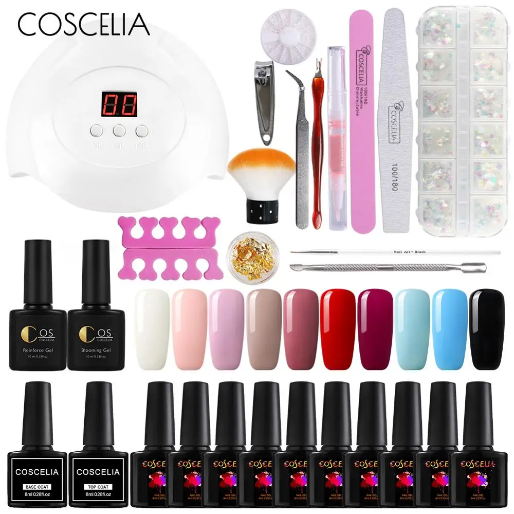 

UV Nail Lamp Manicure Set Choose 10 Colors Gel Polish Base Top Coat Nail Kits Extension UV Gel Kit Electric Manicure Handle Kit