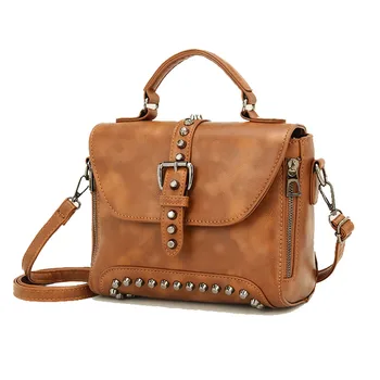 

Women Handbags 2019 Designer Bags Vintage Shoulder Leather Bag Womens Messenger Bags Famous Brand Rivet Small Crossbody Bag New