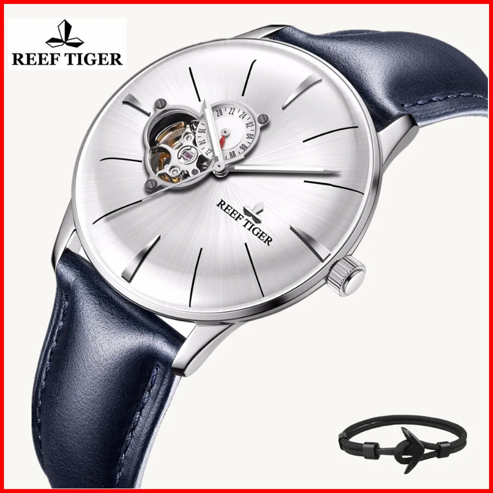 Риф платье с тигром Часы мужские синие кожаные стальные часы выпуклые линзы стекло турбийон автоматические часы relogio masculino RGA8239