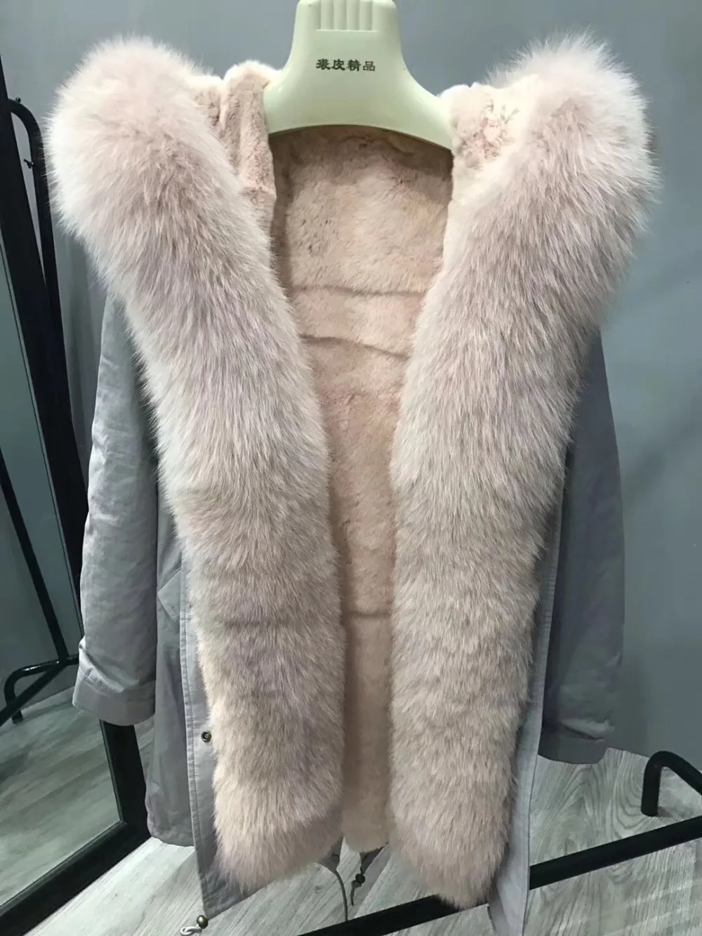 Натуральный Лисий мех пальто толстый теплый натуральный меха кролика рекса подкладкой зимняя куртка Для женщин Длинная парка пальто
