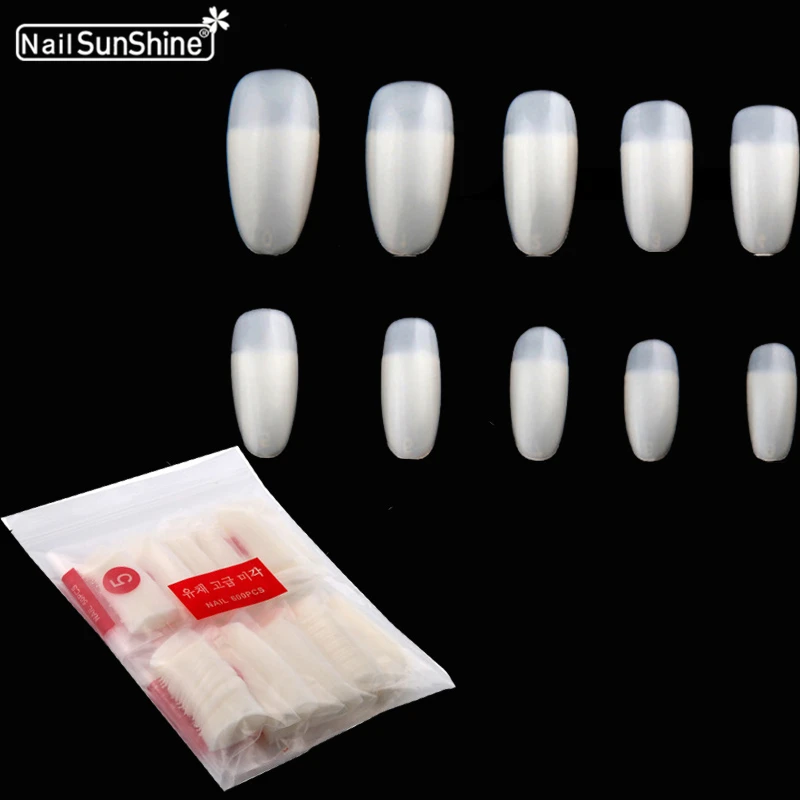 

Faux Ongles 500 pcs False Nail Art Tips Natural Artificial Nageltips Half Cover Acryl Oval Short Fake Nails Nepnagels Manicure