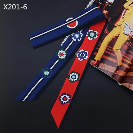 Long Version Luxury Brand Silk Ribbon Foral Print Women Silk Scarf Handle Bag Ribbons Female Headband Long Scarves & Wraps 2