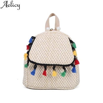 

Aelicy Luxury Famous Brand Designer Women Straw Backpack Female Casual Shoulders Bag Teenager School Bag Fashion Women's Bags