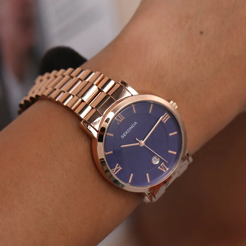 sekonda men's blue dial mesh bracelet watch